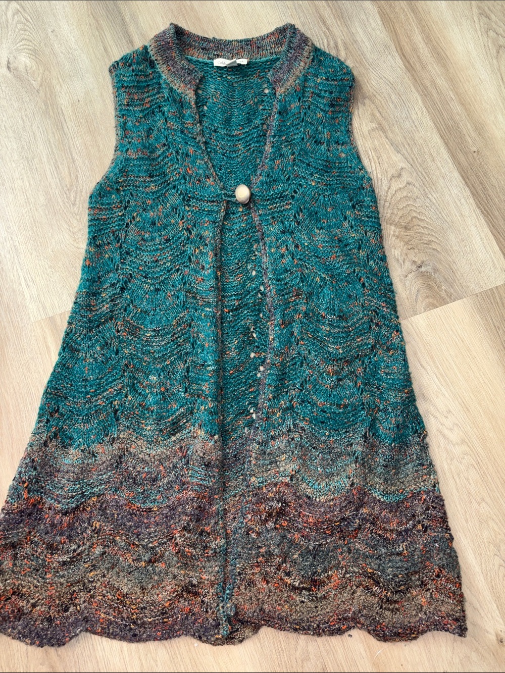 Coldwater Creek Wave Knit Sleeveless Duster Sweater Vest size medium wool cozy